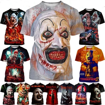 Гореща Разпродажба, Нова Тениска със страховит 3D Принтом, Филм на ужасите, през Цялата Деколте, Къс ръкав, Клоун, Модерен Ежедневни Блузи Унисекс